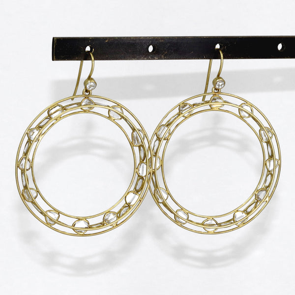 Kothari Polki Diamond One of a Kind Gold Dimension Hoop Earrings