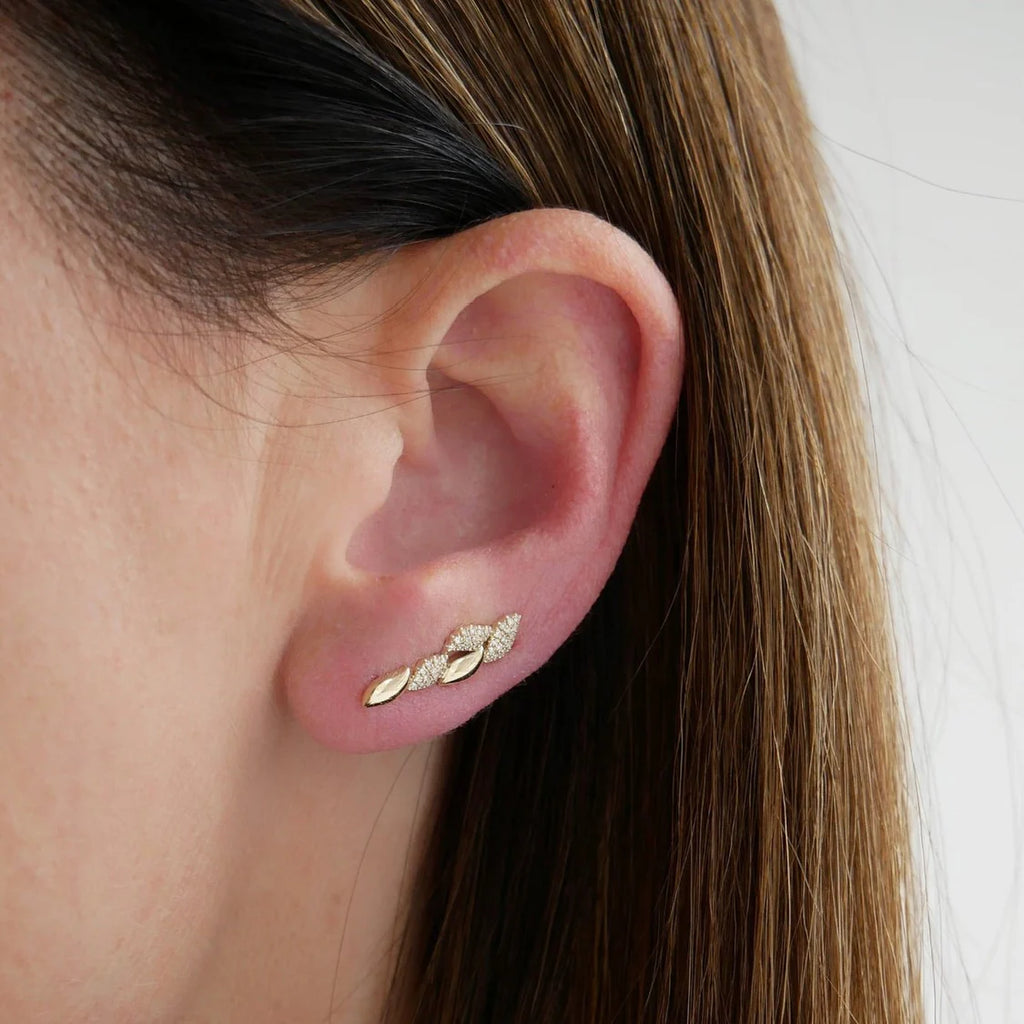 Diamond Gold Leaf Ear Climber Earrings