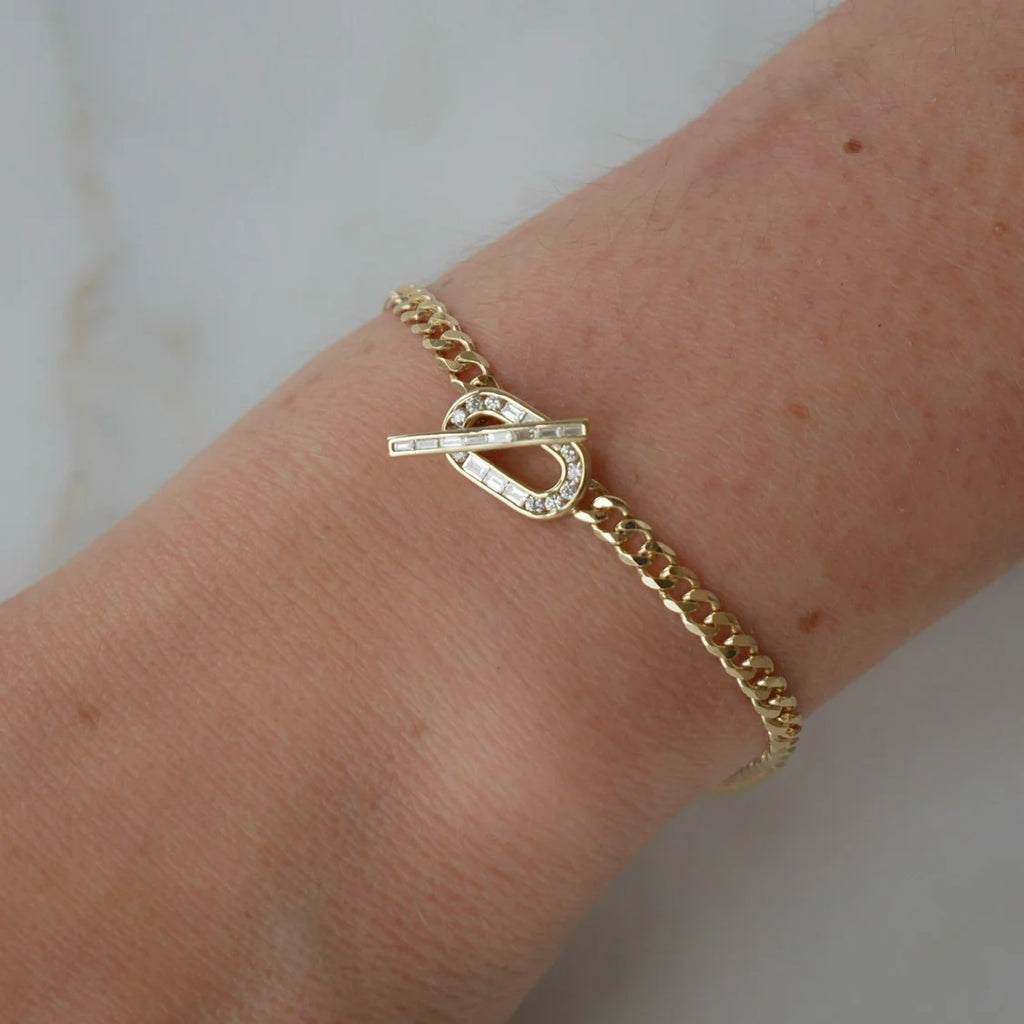 Diamond Toggle Gold Curb Chain Bracelet