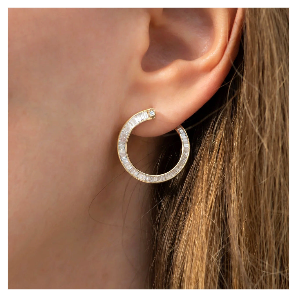 Artemer Baguette Diamond Gold Spiral Hoop Earrings