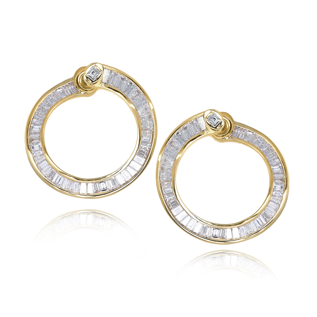 Artemer Baguette Diamond Gold Spiral Hoop Earrings