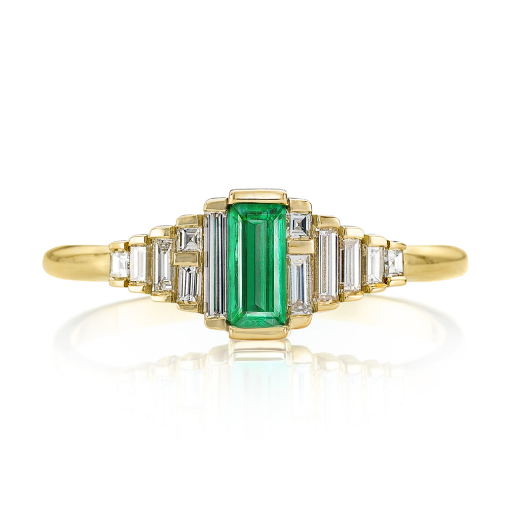 Artemer Emerald Gradient Baguette Diamond Gold Ring