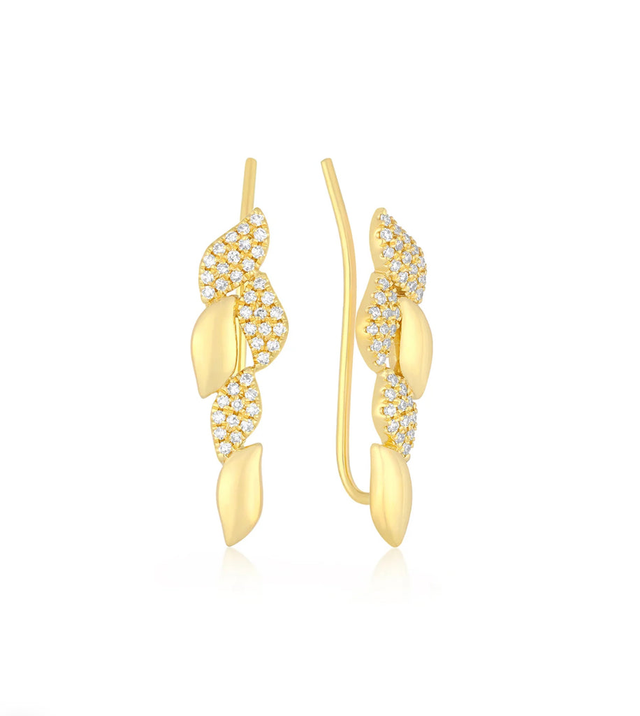 Diamond Gold Leaf Ear Climber Earrings