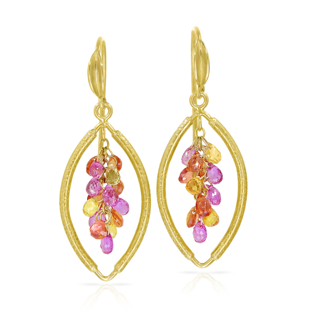 Barbara Heinrich Multicolored Sapphire Briolette Gold Navette Drop Earrings