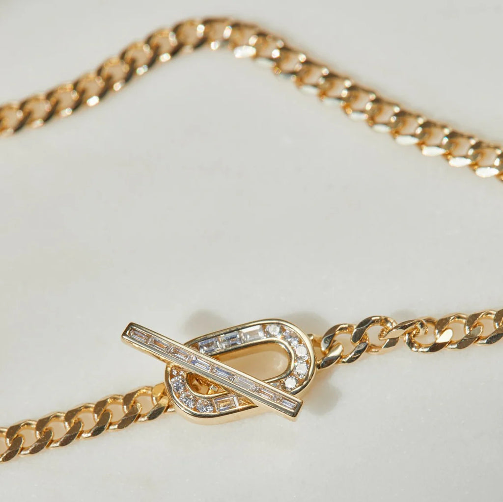 Diamond Toggle Gold Curb Chain Bracelet