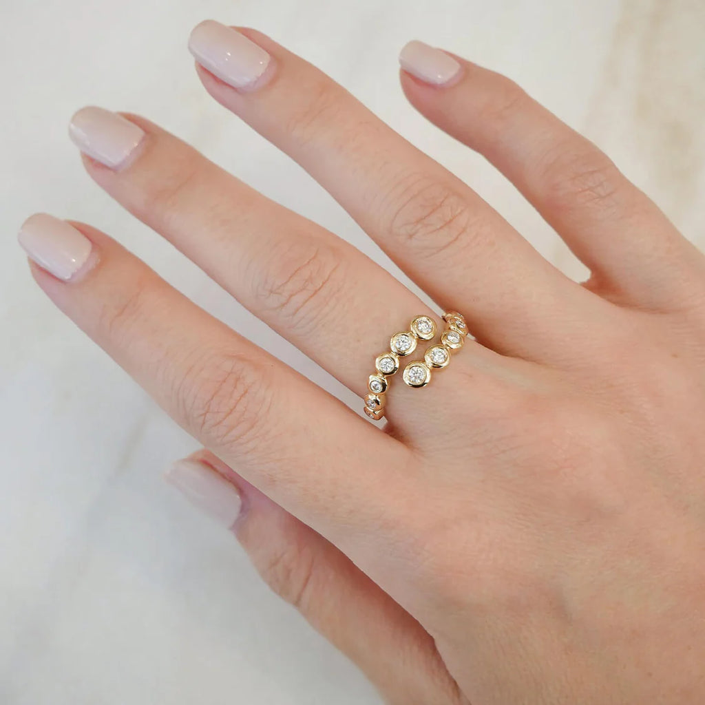 Graduated Diamond Gold Pillow Wrap Ring