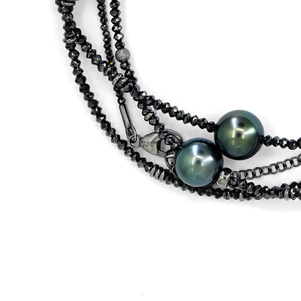 Gellner Round Tahitian Pearl Black + White Diamond 18k Gold Long Necklace