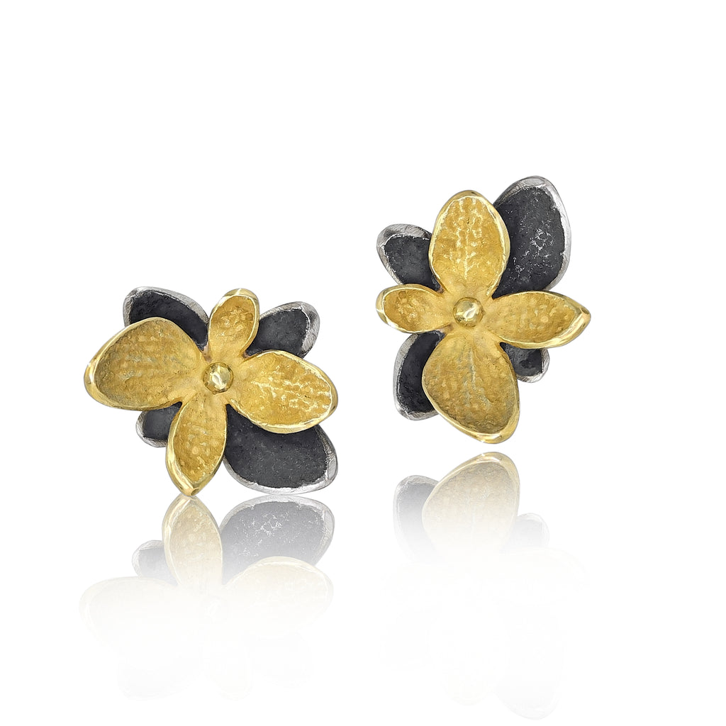 John Iversen Mixed Metal Double Baby Hydrangea Stud Earrings