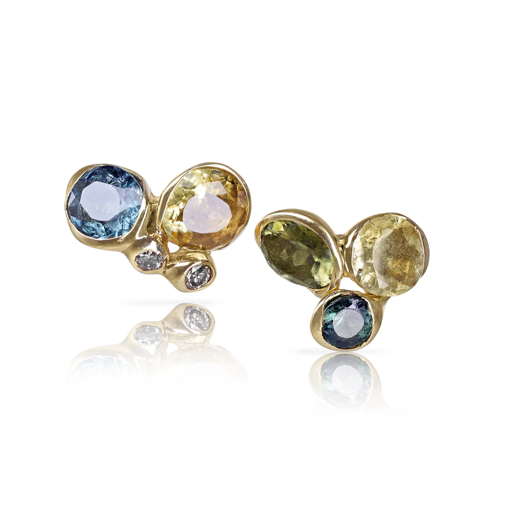 Kika Alvarenga Multicolor Tourmaline Cognac Diamond Bouquet Stud Earrings