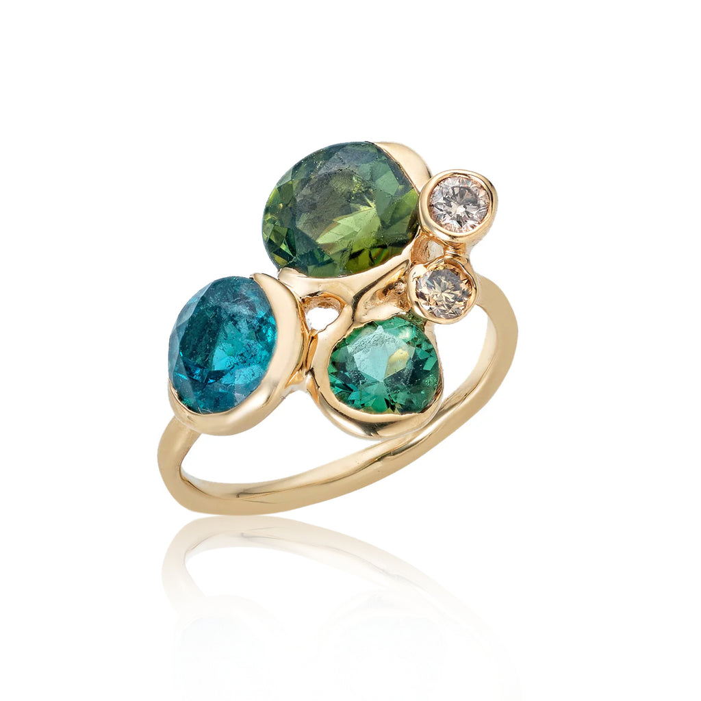 Kika Alvarenga Blue + Green Tourmaline Cognac Diamond Bouquet Ring