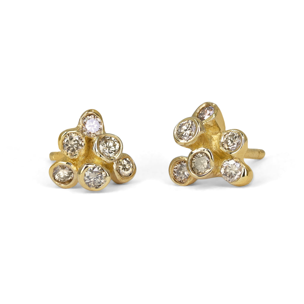 Kika Alvarenga Cognac Diamond Yellow Gold Front Stud Earrings