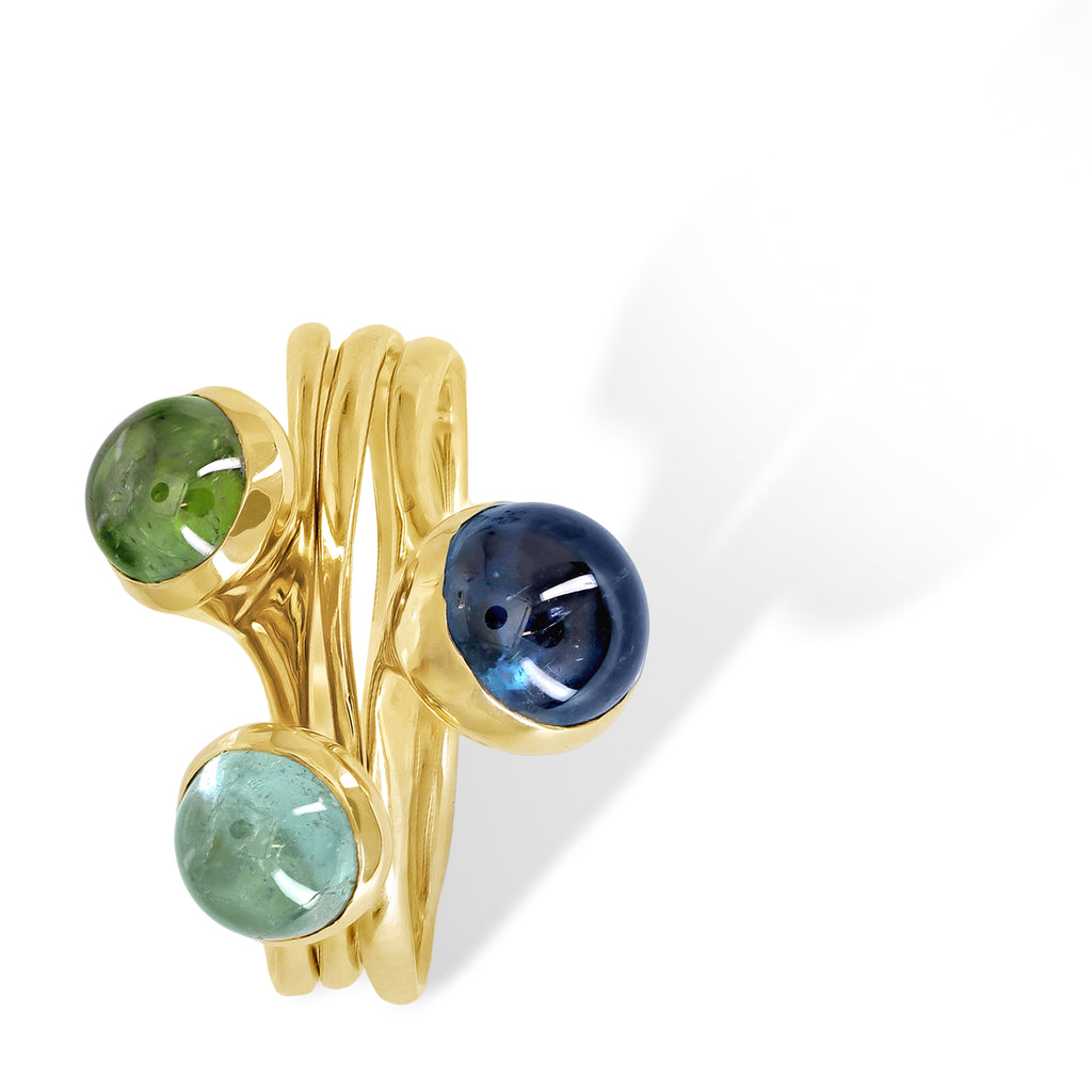 Kika Alvarenga Blue + Green Tourmaline Flor Stacking Rings