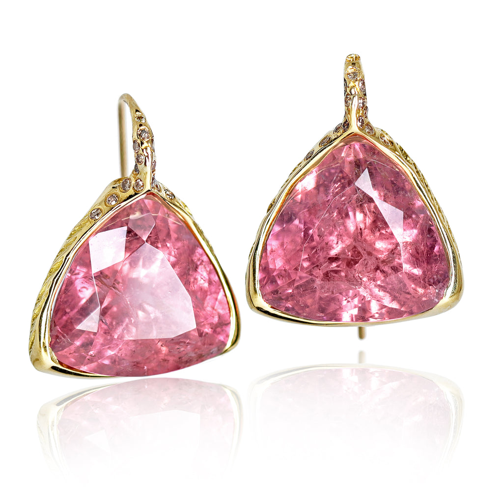 Kika Alvarenga One of a Kind Pink Tourmaline Cognac Diamond Earrings