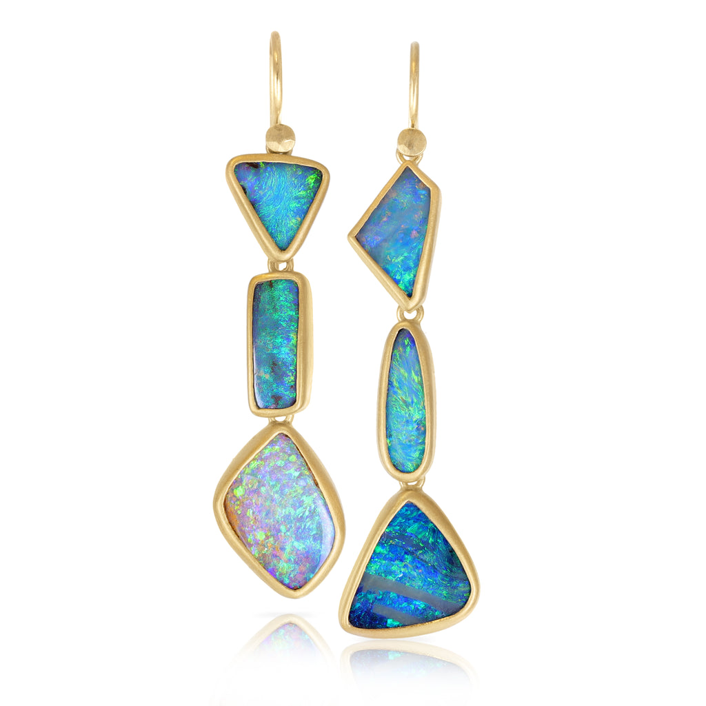 Lola Brooks Asymmetrical Boulder Opal One of a Kind Triple Drop Earrings