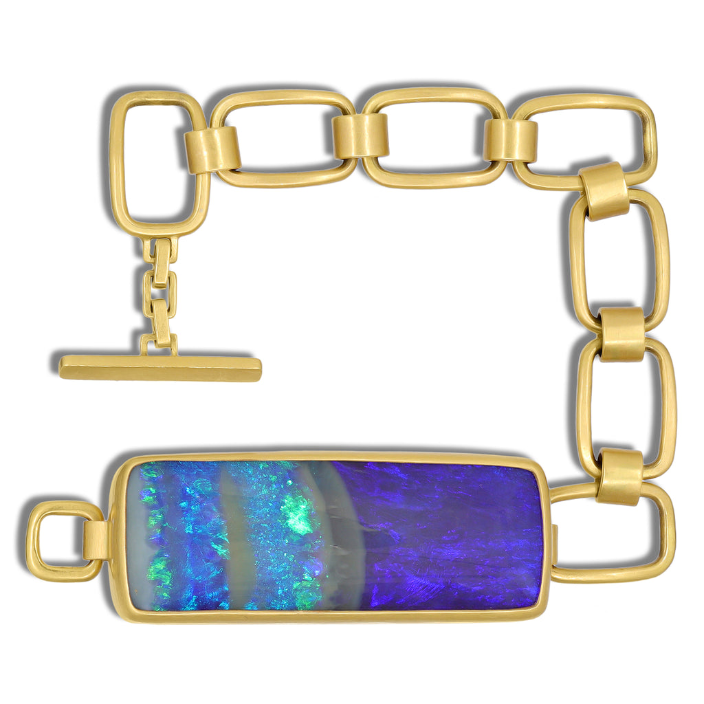 Lola Brooks One of a Kind XL 42 Carat Boulder Opal Gold Chain ID Bracelet