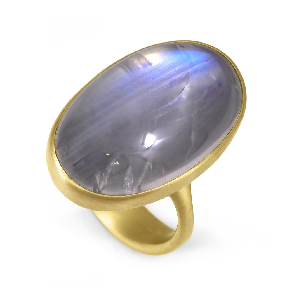 Lola Brooks 20.58ct Huge Oval Blue Moonstone Yellow Gold Ring