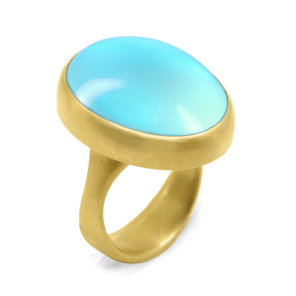 Lola Brooks 15.98ct Large Oval Sleeping Beauty Turquoise Yellow Gold Ring