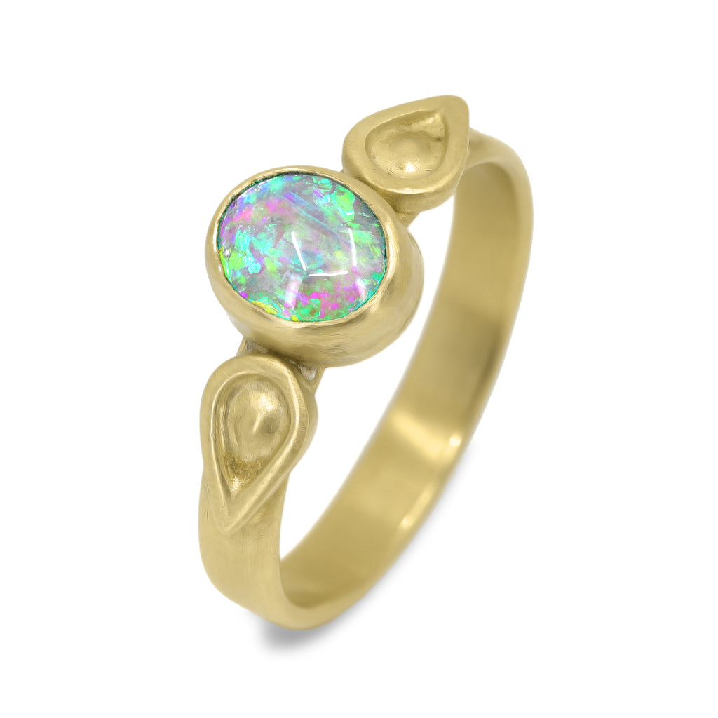 Monica Marcella Oval Opal Flames Ring in 18k yellow gold