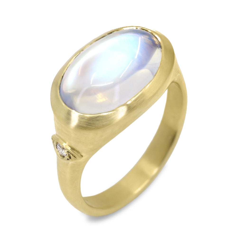 Monica Marcella Moonstone Oval Ring With Diamond