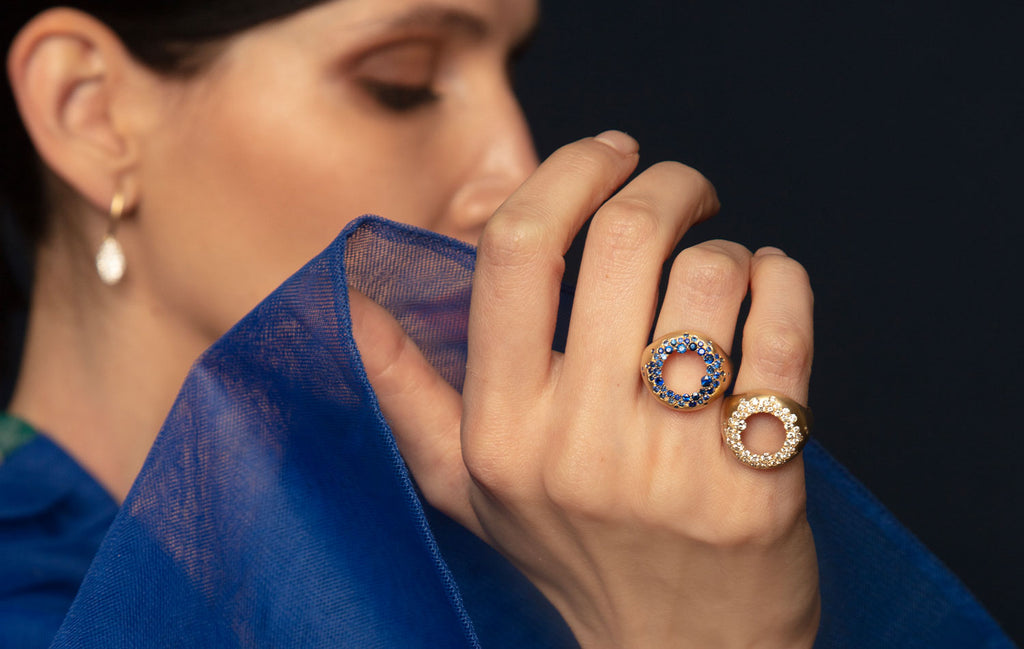 Nada Ghazal Champagne Diamond Gold Open Sheer Ring