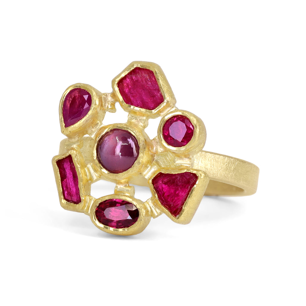 Petra Class One of a Kind Ruby Gold Mosaic Ring