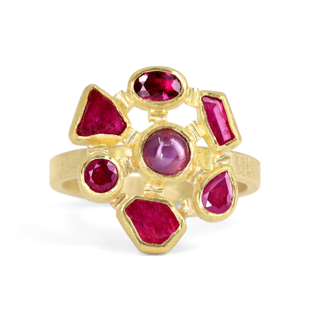 Petra Class One of a Kind Ruby Gold Mosaic Ring