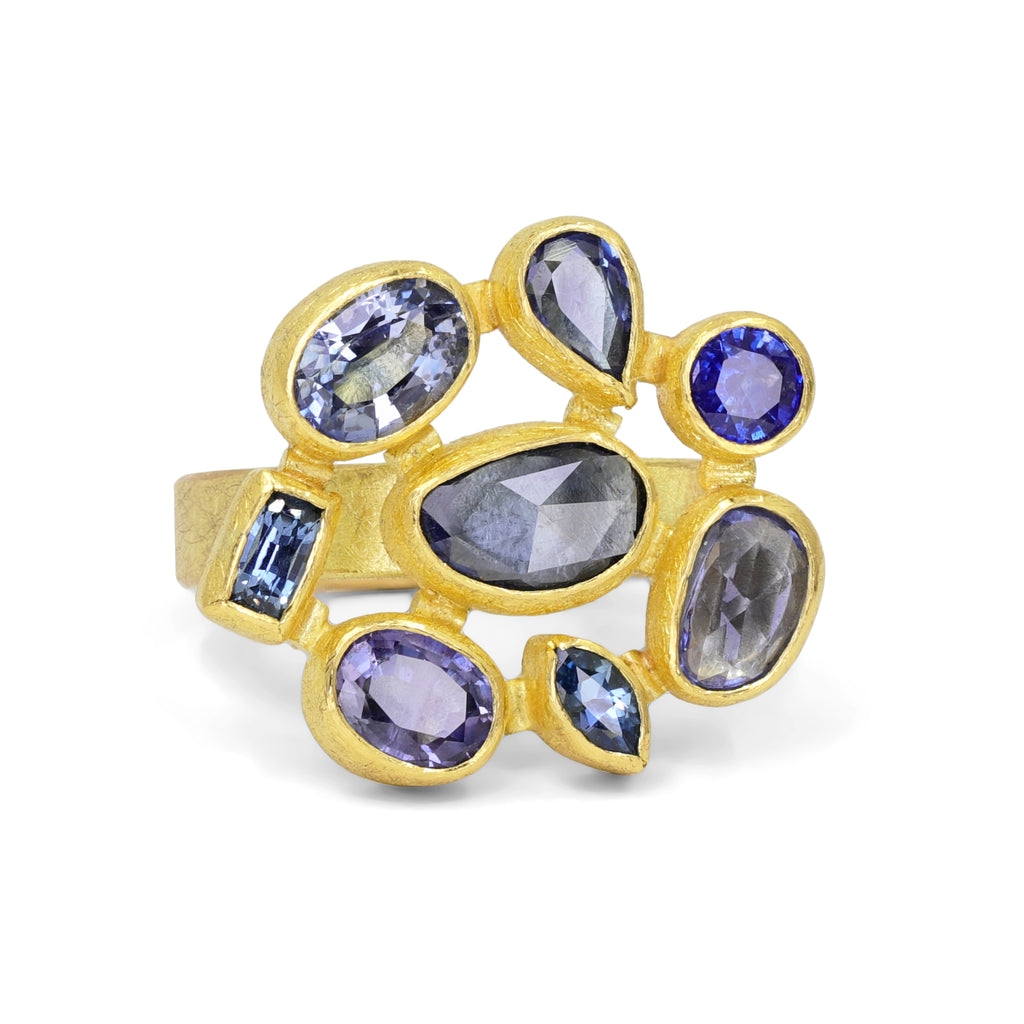 Petra Class One of a Kind Blue Violet Sapphire Gold Mosaic Ring