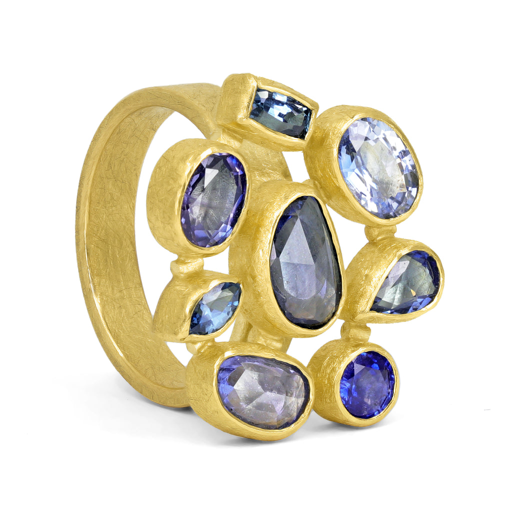 Petra Class One of a Kind Blue Violet Sapphire Gold Mosaic Ring