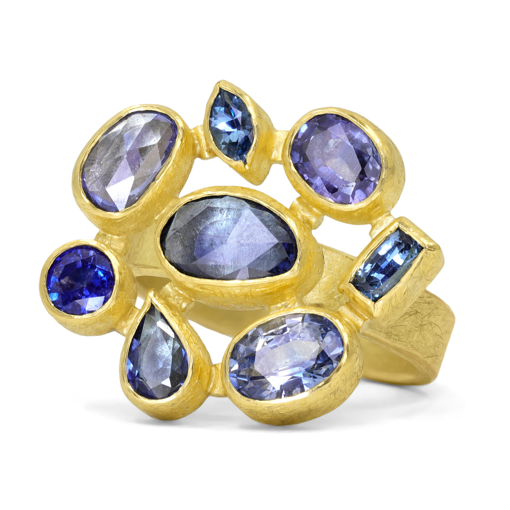 Petra Class One of a Kind Blue Violet Sapphire Gold Mosaic Ring