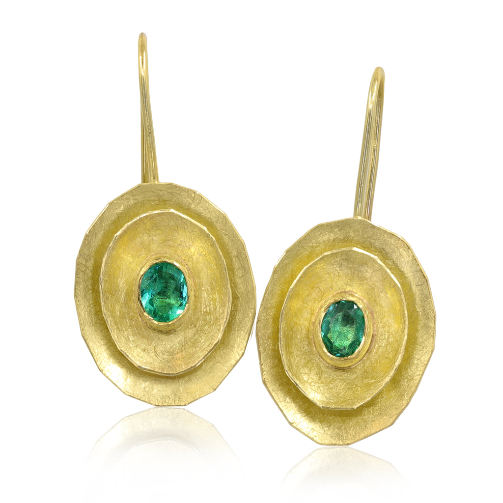 Petra Class Oval Faceted Emerald Double Dish Drop Earrings