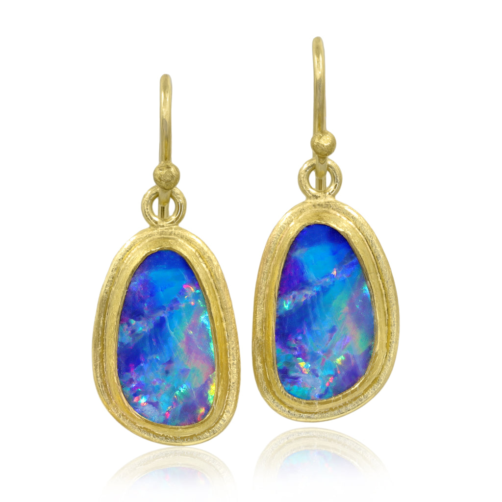 Petra Class Fiery Australian Opal Doublet Framed Drop Earrings