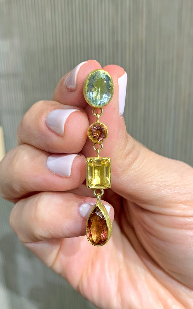 Petra Class One-of-a-Kind Pink Tourmaline Aquamarine Citrine Drop Earrings