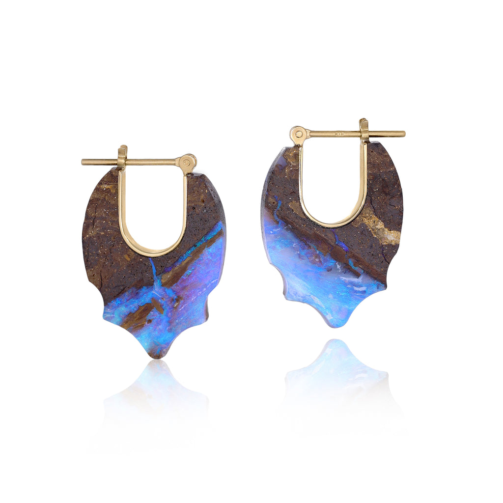 Talkative One of a Kind Boulder Opal Side Hoop Earrings