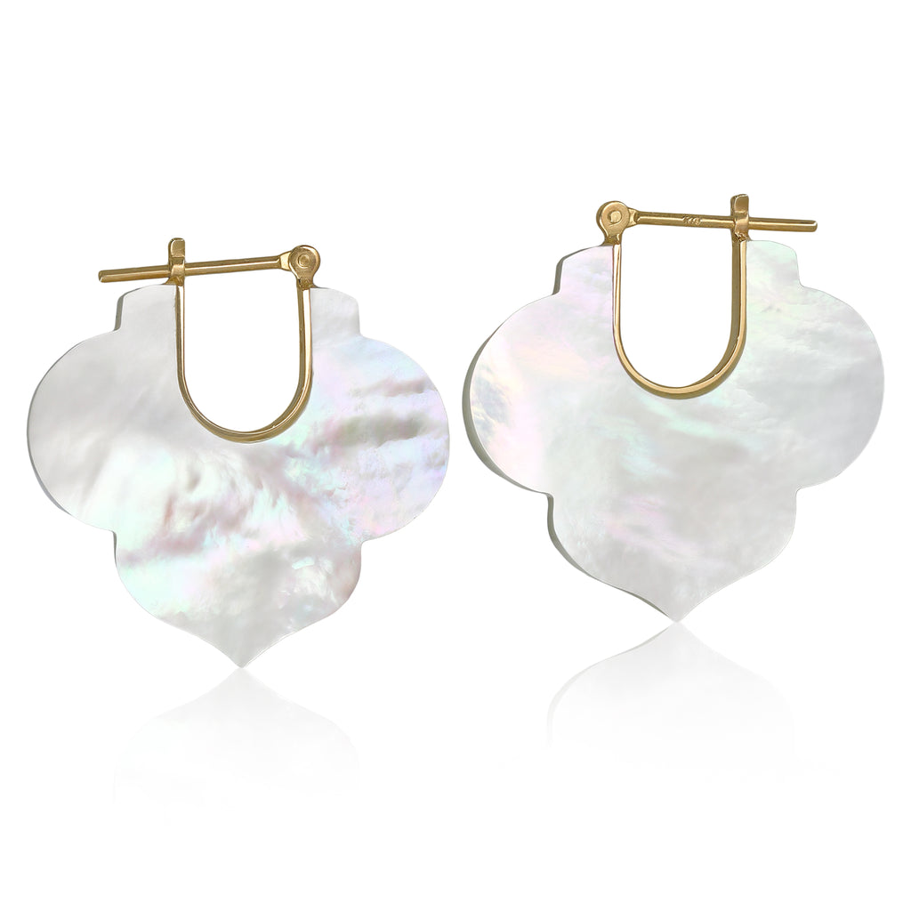 Talkative Mother of Pearl Yellow Gold Side Hoop Crest Earrings