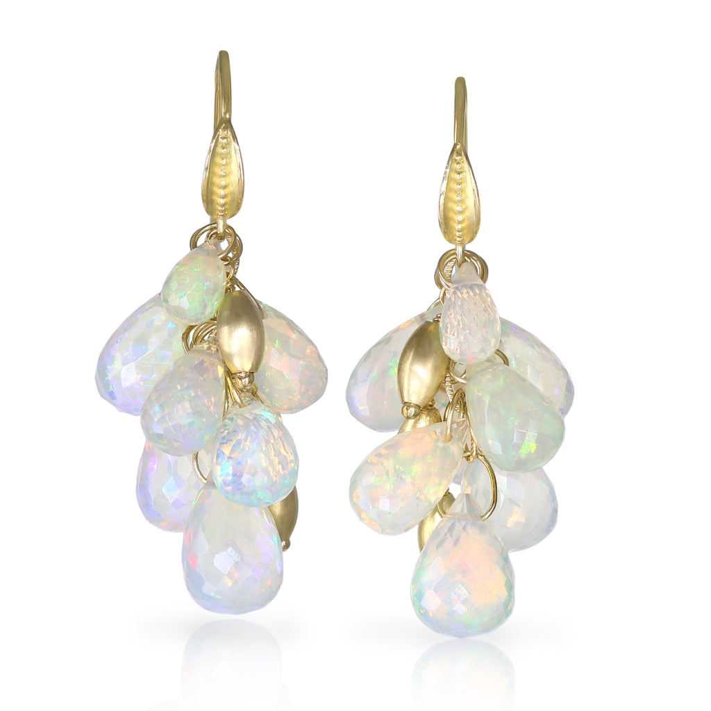 Barbara Heinrich Ethiopian Opal Cluster Briolette Drop Earrings Gold