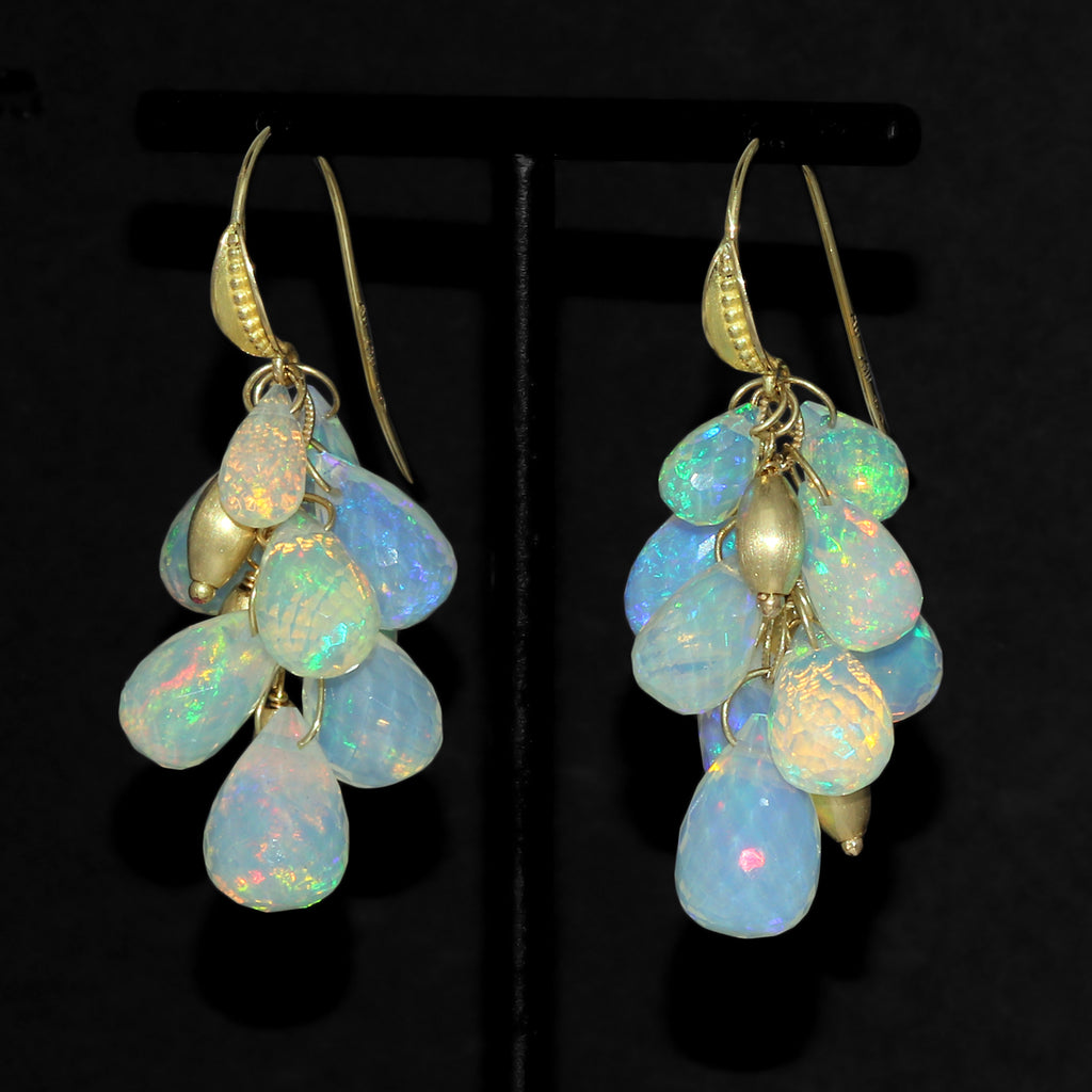 Barbara Heinrich Ethiopian Opal Drop Cluster Briolette Earrings Gold