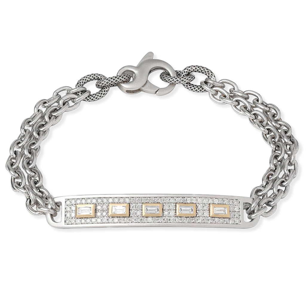 Bracelet Double Chain Yellow Gold and Diamond - BAGUETTE